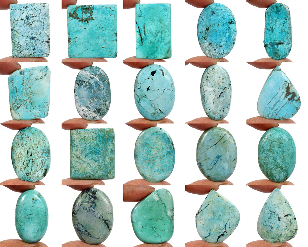 1530 Ct/20 Pcs Natural Green Turquoise Mix Cabochon Loose 31-49mm Gemstones Lot