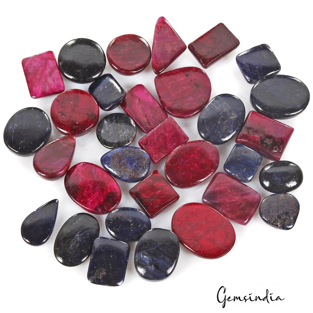 460 Cts/31 Pcs Natural Red Ruby Blue Sapphire Mix Cab Loose Gems Lot For Jewelry