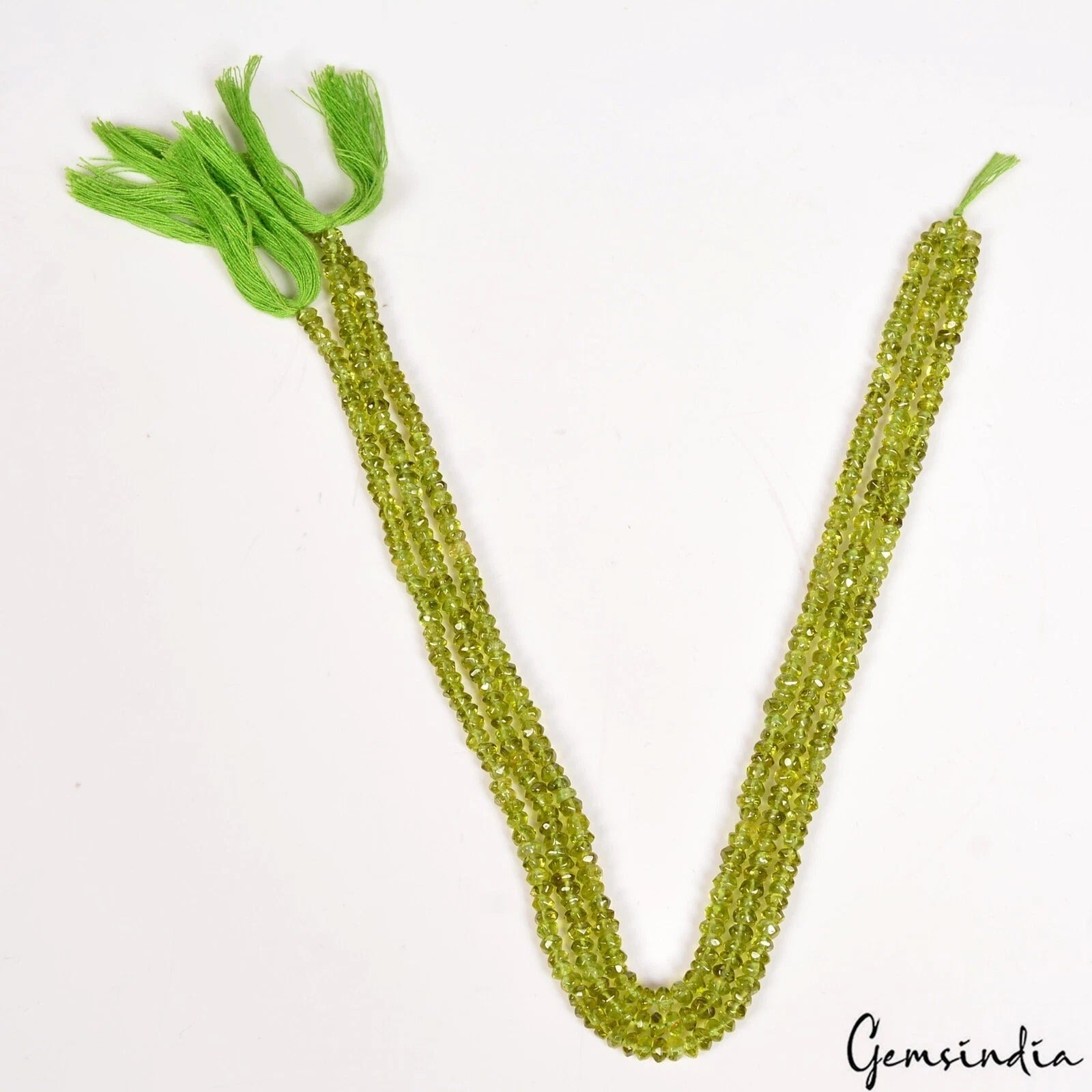 141 Ct/3 Strands Natural Untreated Green Peridot Round Drill Bead Strand 13"Eac