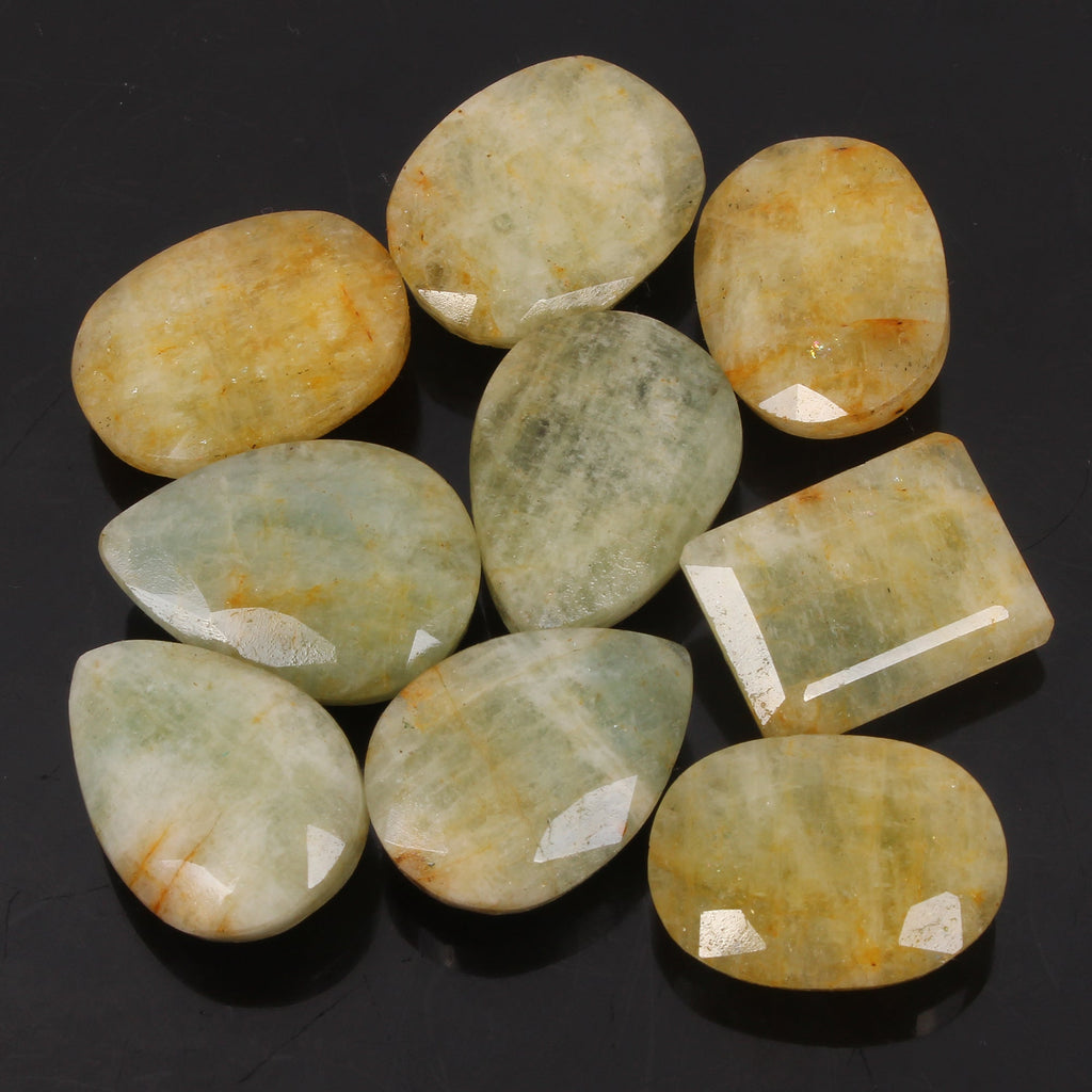 350 Ct/9 Pcs Natural Green Yellow Beryl Aquamarine Mix Cut Loose Certified Gems