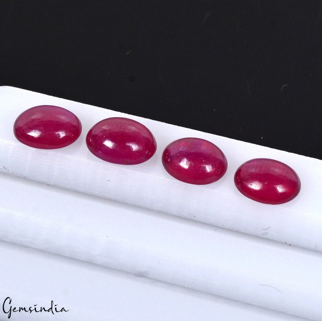 4 Pcs Natural Pink Red Ruby Oval Cabochon 7mm-8mm Loose Mozambique Gemstones Lot
