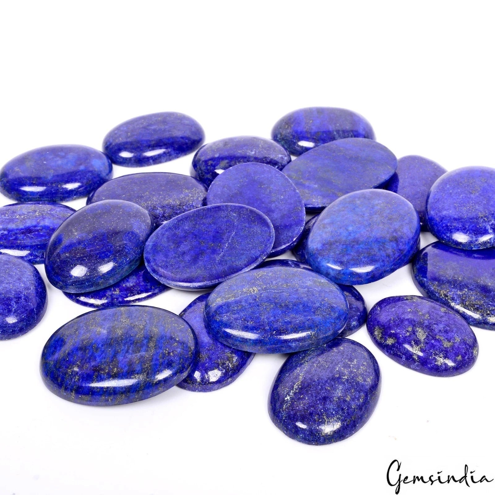 24 Pcs Natural Blue Lapis Lazuli 29mm-38mm Oval Cabochon Gemstones Lot 1430 Cts
