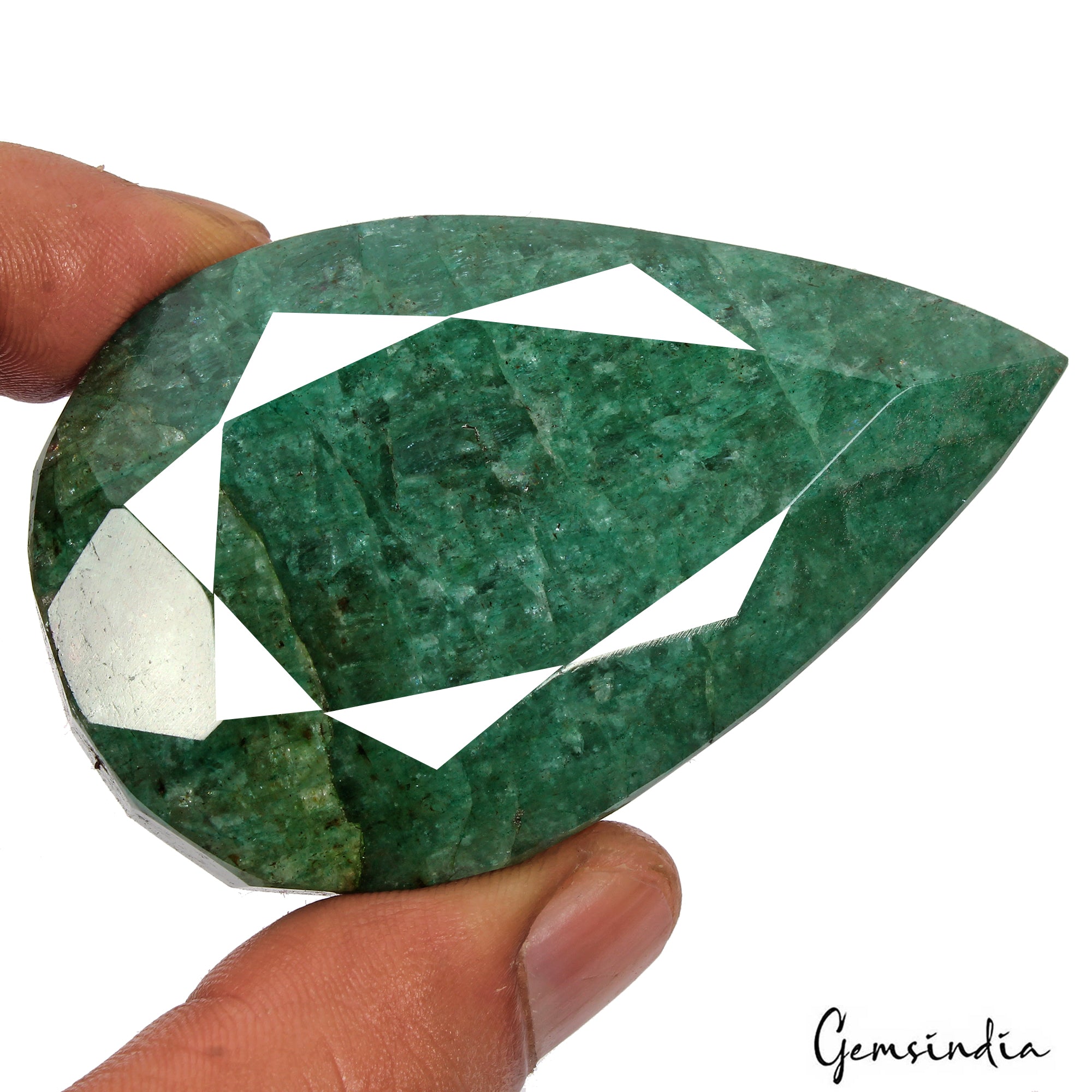Brazilian Emerald Loose Gemstone, Color Enhanced, Blue — 71 x 44 x 23mm, 550 Ct, Brazil