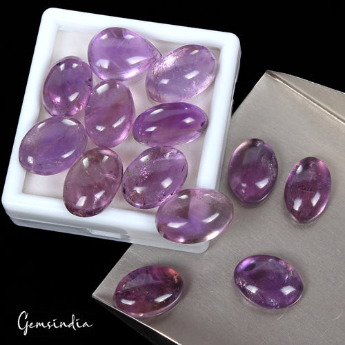Amethyst Lot, Cabochon, Untreated, Purple — 13 Pieces, 20mm to 22mm, 250.00 Ct, Brazil