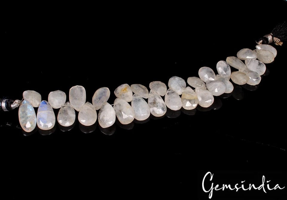 31 Pcs Natural White Moonstone 11mm-16mm Drilled Briolettes Loose Gemstones Lot