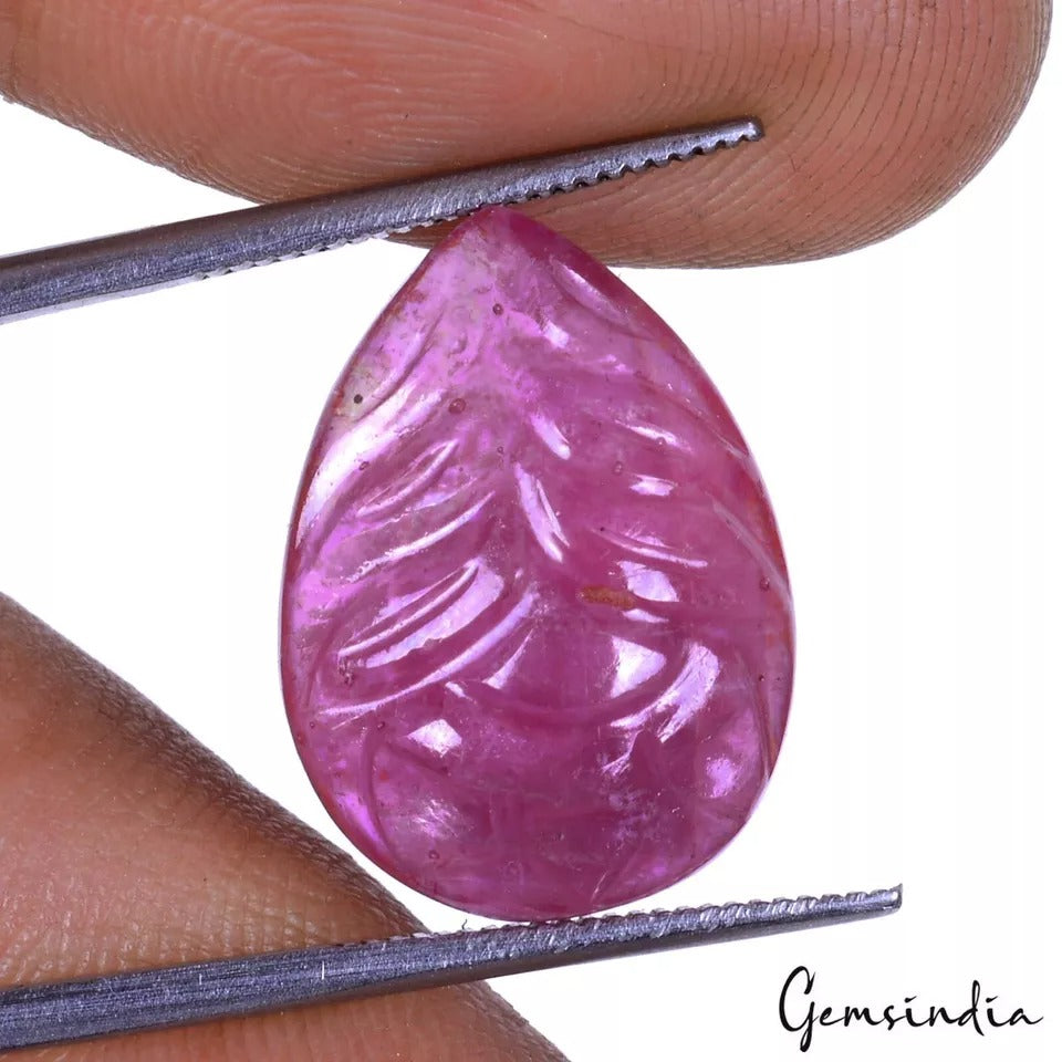 IGL&I Certified 15.70 Cts Natural Mozambique Red Ruby Pear Carved Gem For Ring