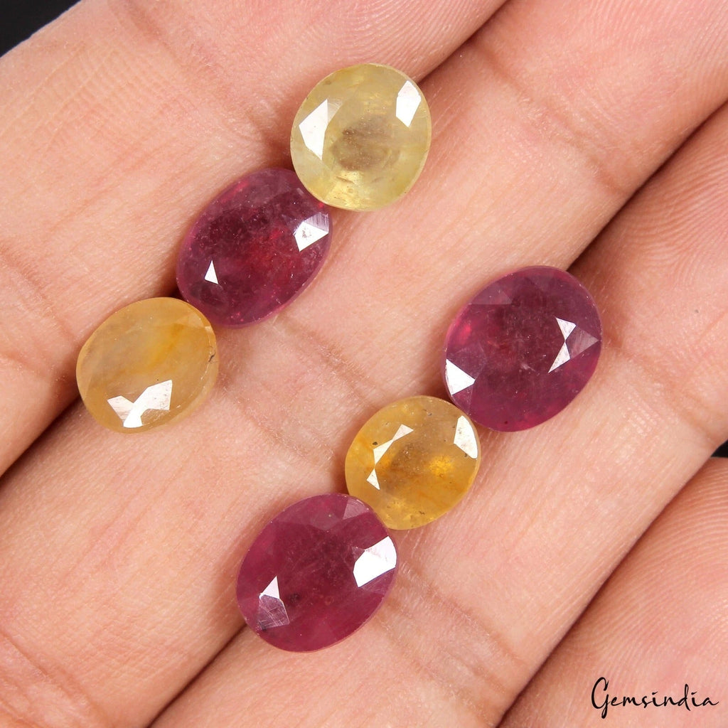 6 Pc Natural Ruby/ Yellow Sapphire 8-11mm Oval Cut Loose Gemstones Lot~ 29.70 Ct