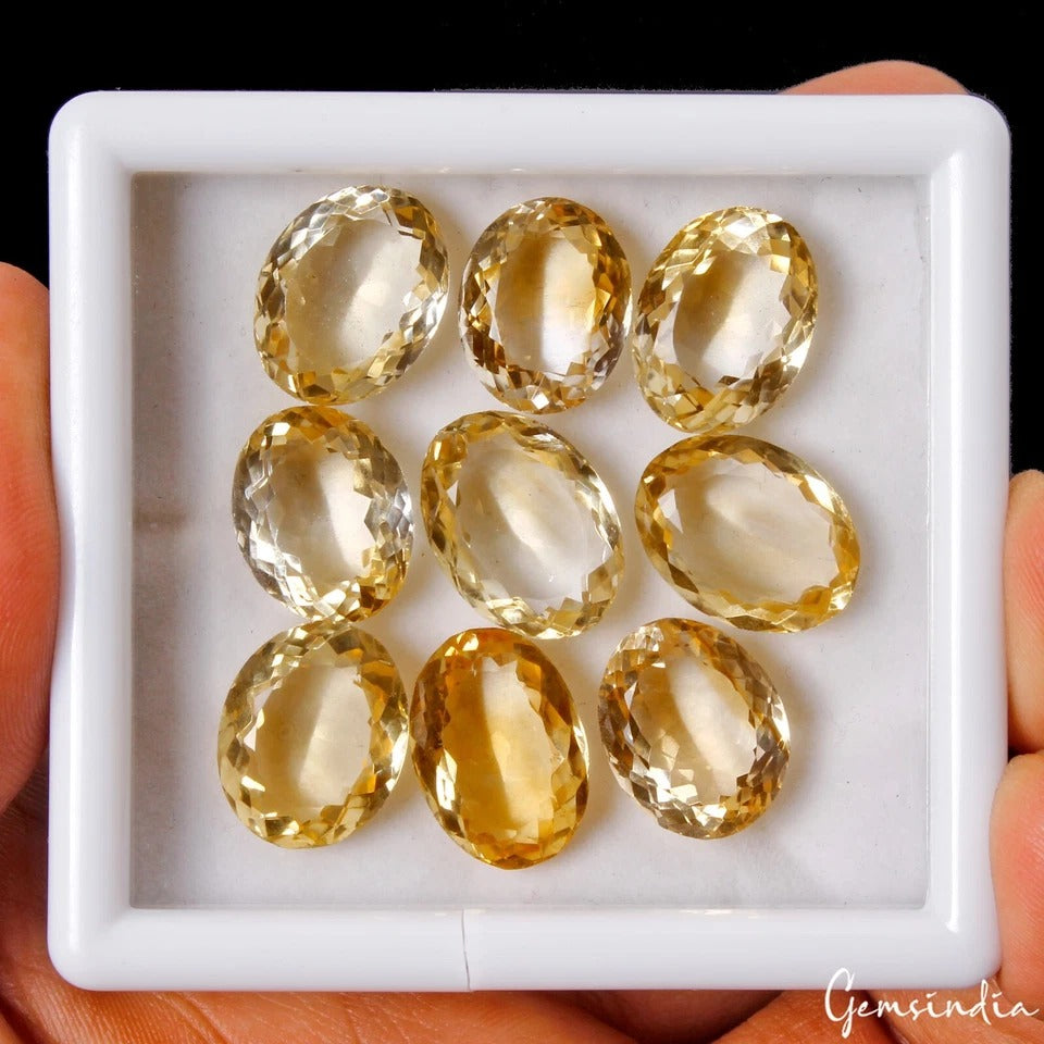 Certified 79.80 Cts/9 Pcs Natural Brazilian Untreated Yellow Citrine Oval Gems