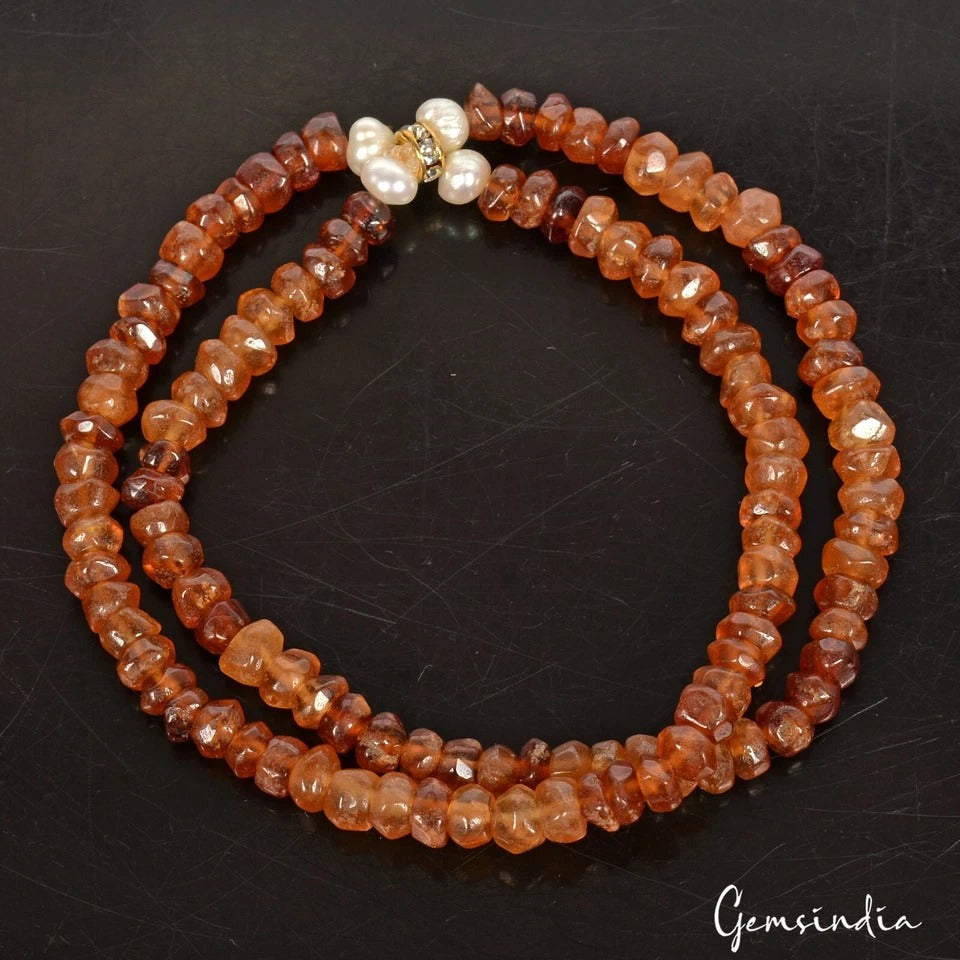 Natural Hessonite Gemstone Rondelle Faceted Bead Stretchable Bracelet Jewelry~7"