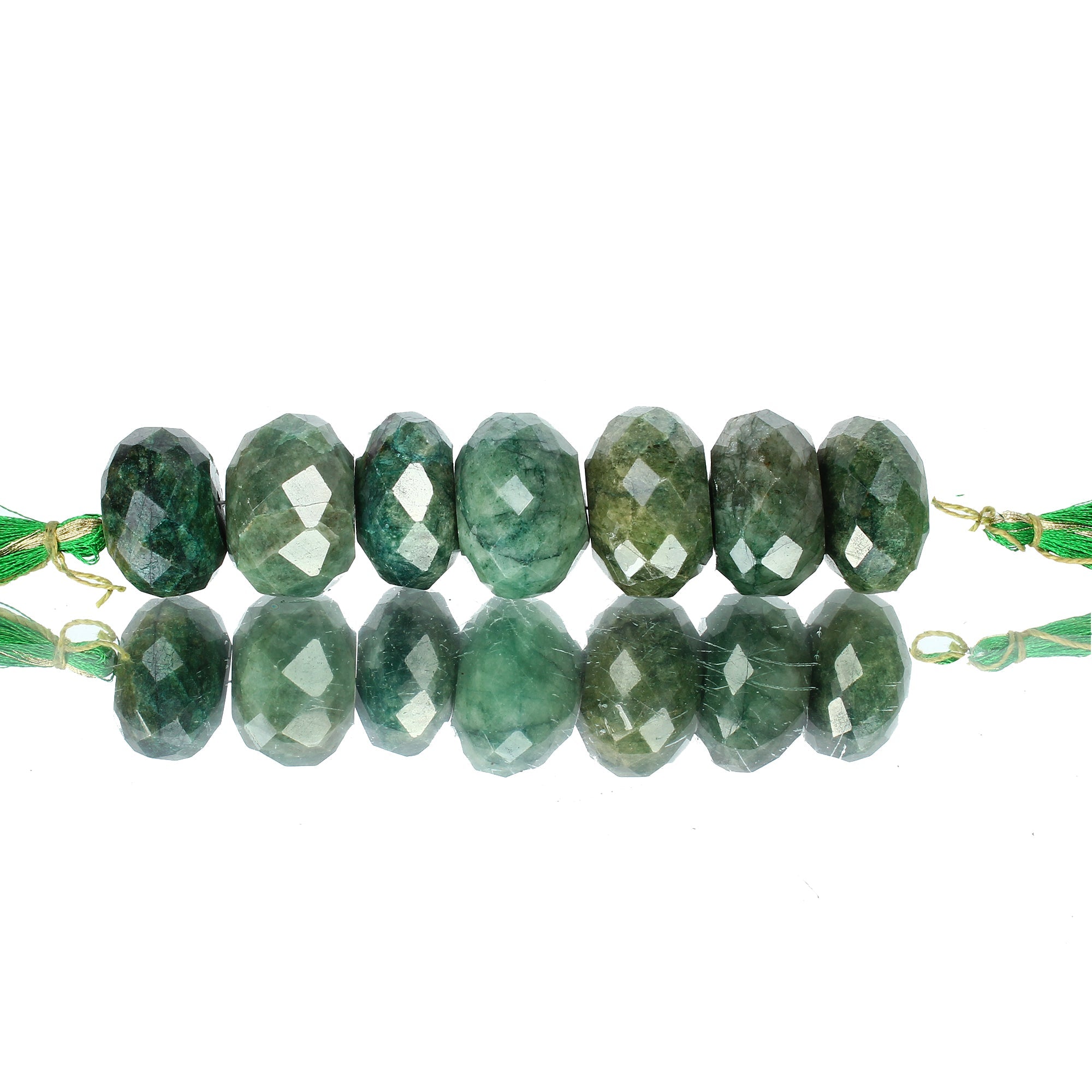 690 Ct/7 Pcs Natural Green Emerald Round Checker Cut Loose Beads For Jewelry