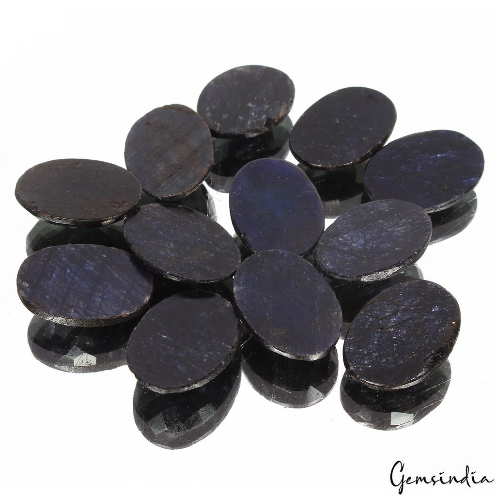 310 Ct/12Pcs Natural Dark Blue Sapphire Oval Checker Cut Calibrated 24x18mm Gems
