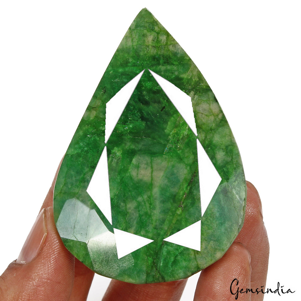 Certified 500 Ct Natural Brazilian Green Emerald Pear Leaf Faceted Cut Loose Gem