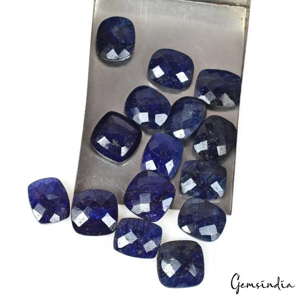 Blue Sapphire Lot, Loose Gemstone, Cushion Checker CUt, Color Enhanced — 15 Pieces, 11mm, 107 Ct
