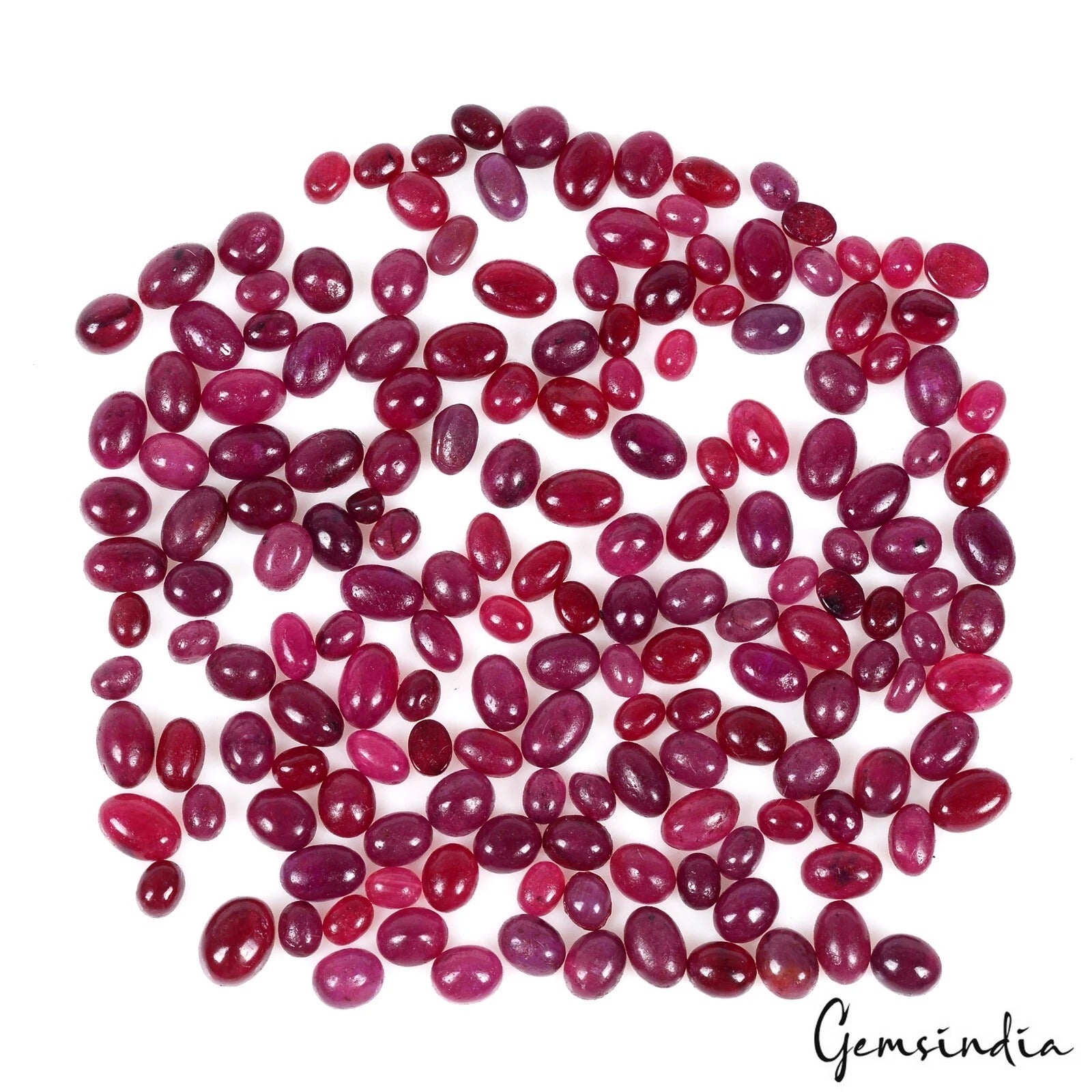 Ruby Lot, Cabochon, Oval Cabochon, Color Enhanced — 190 Pieces, 4mm to 6mm, 106.20 Ct, Madagascar