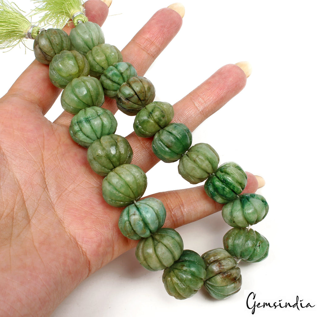 600 Ct Natural Green Brazilian Emerald Pumpkin Hand Carved Loose Gems Stand 11"