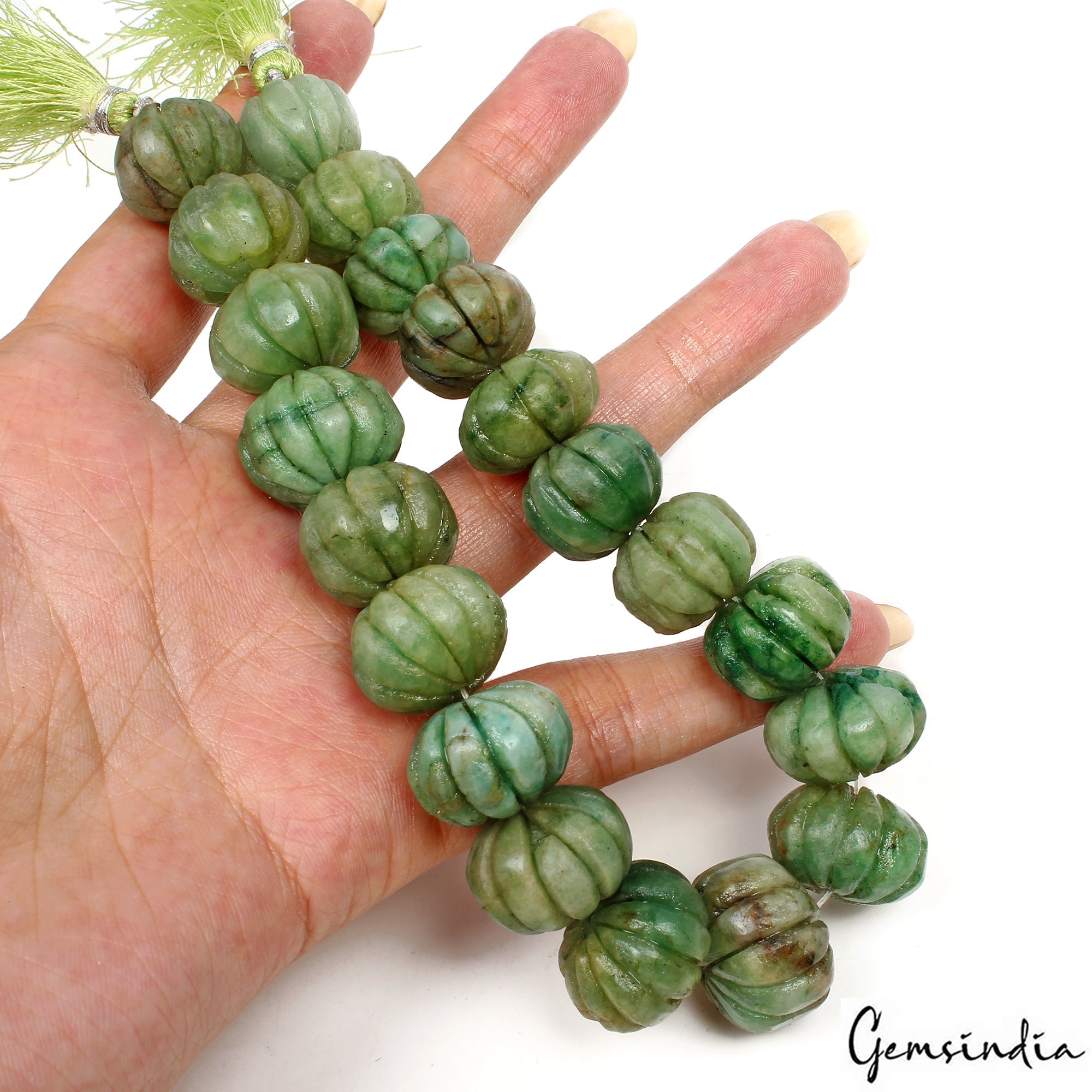 600 Ct Natural Green Brazilian Emerald Pumpkin Hand Carved Loose Gems Stand 11"