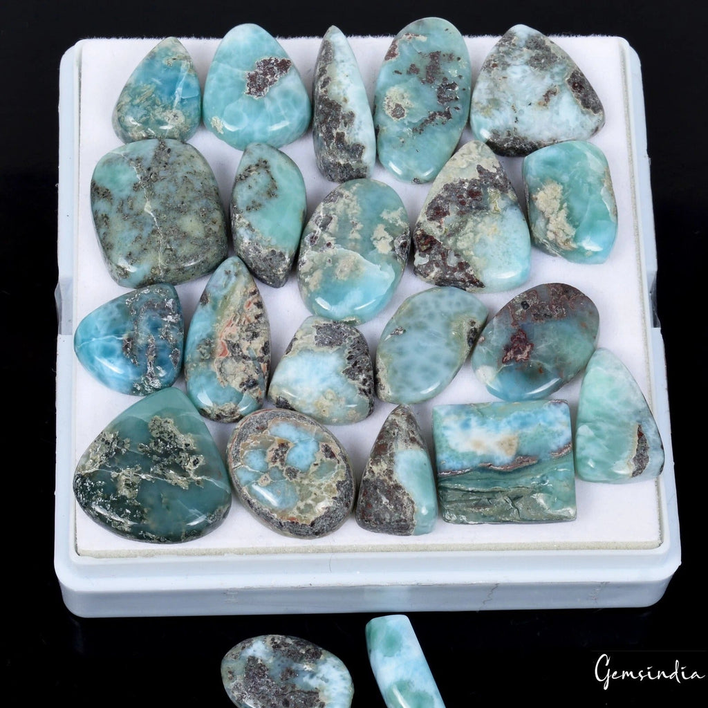 350 Cts/22 Pcs Natural Untreated Sky Blue Larimar Mix Cab Loose Gems For Jewelry