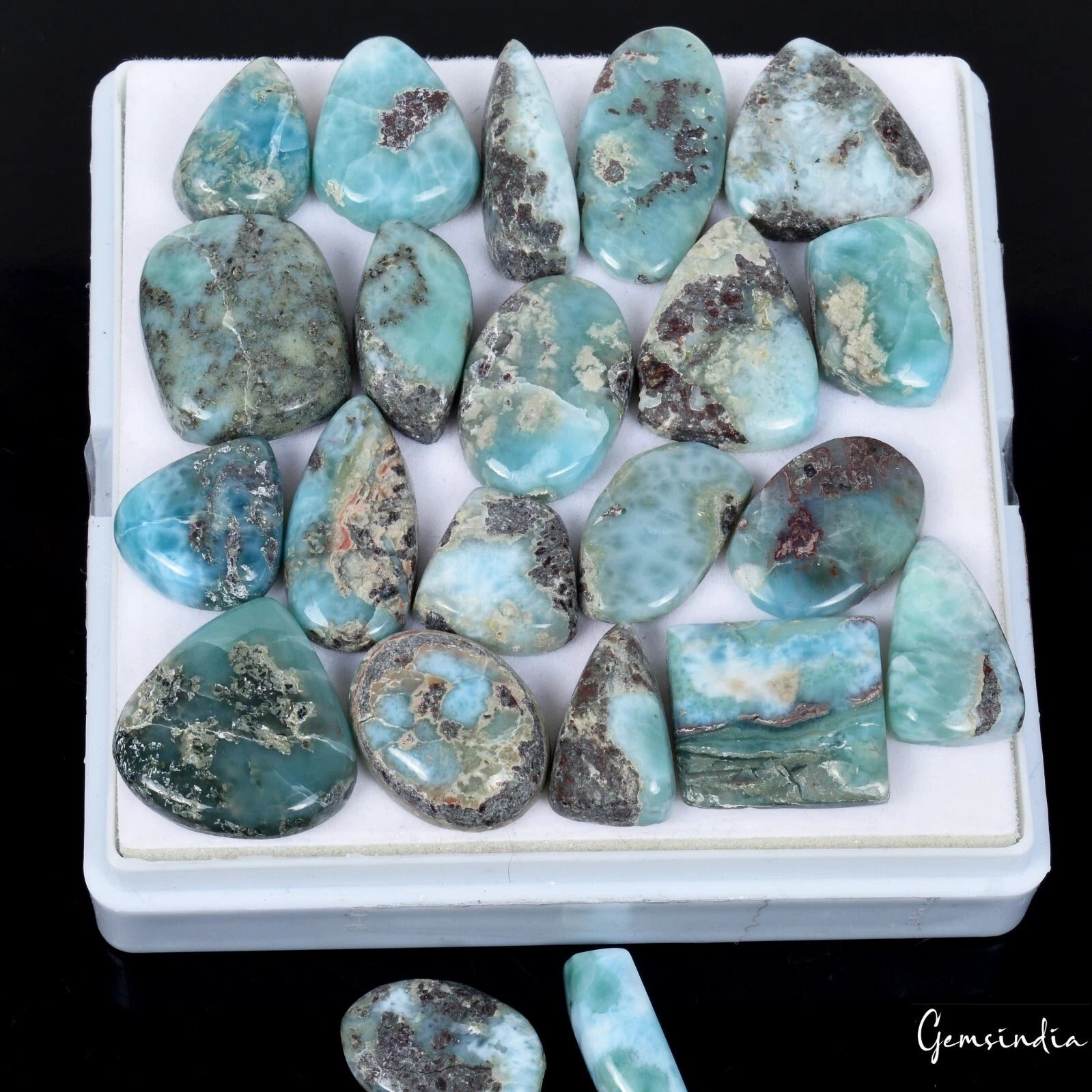 350 Cts/22 Pcs Natural Untreated Sky Blue Larimar Mix Cab Loose Gems For Jewelry