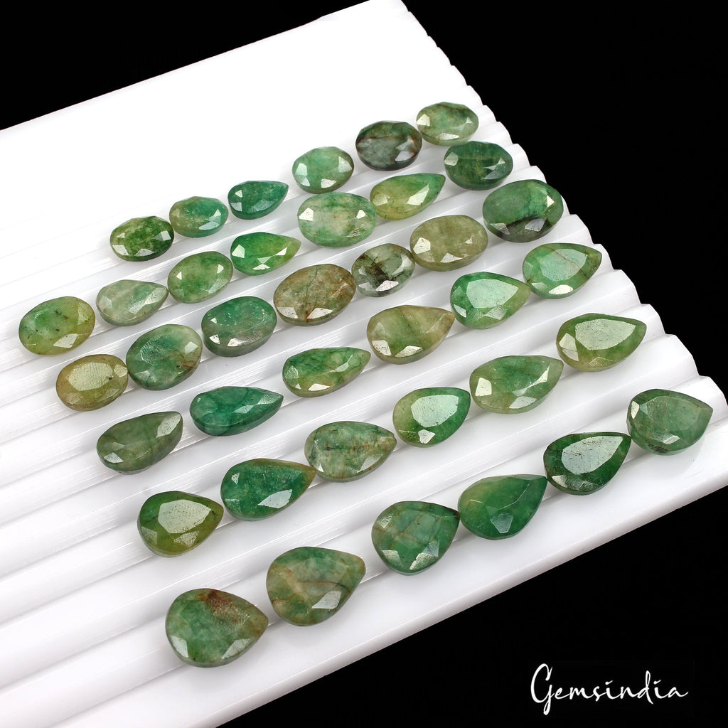 235.00 Ct Natural Green Brazilian Emerald Pear Faceted Loose Gemstone Lot 38 Pcs