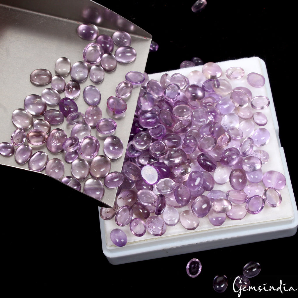 500 Cts/200 Pcs Natural Untreated Purple Amethyst Oval Cabochon Loose Gemstones