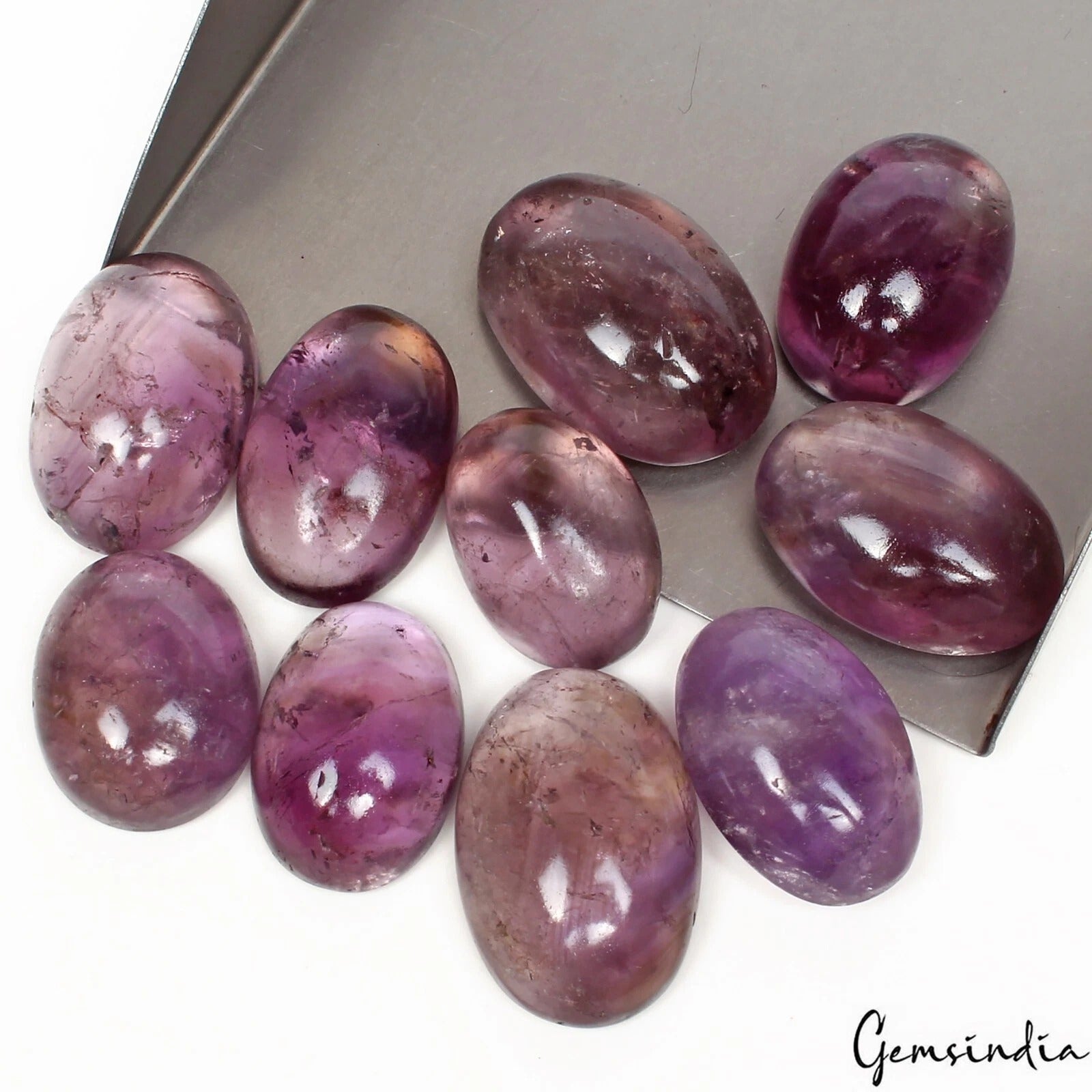 400 Cts/10 Pcs Natural Untreated Purple Amethyst Oval Cab Wholesale Gems Lot