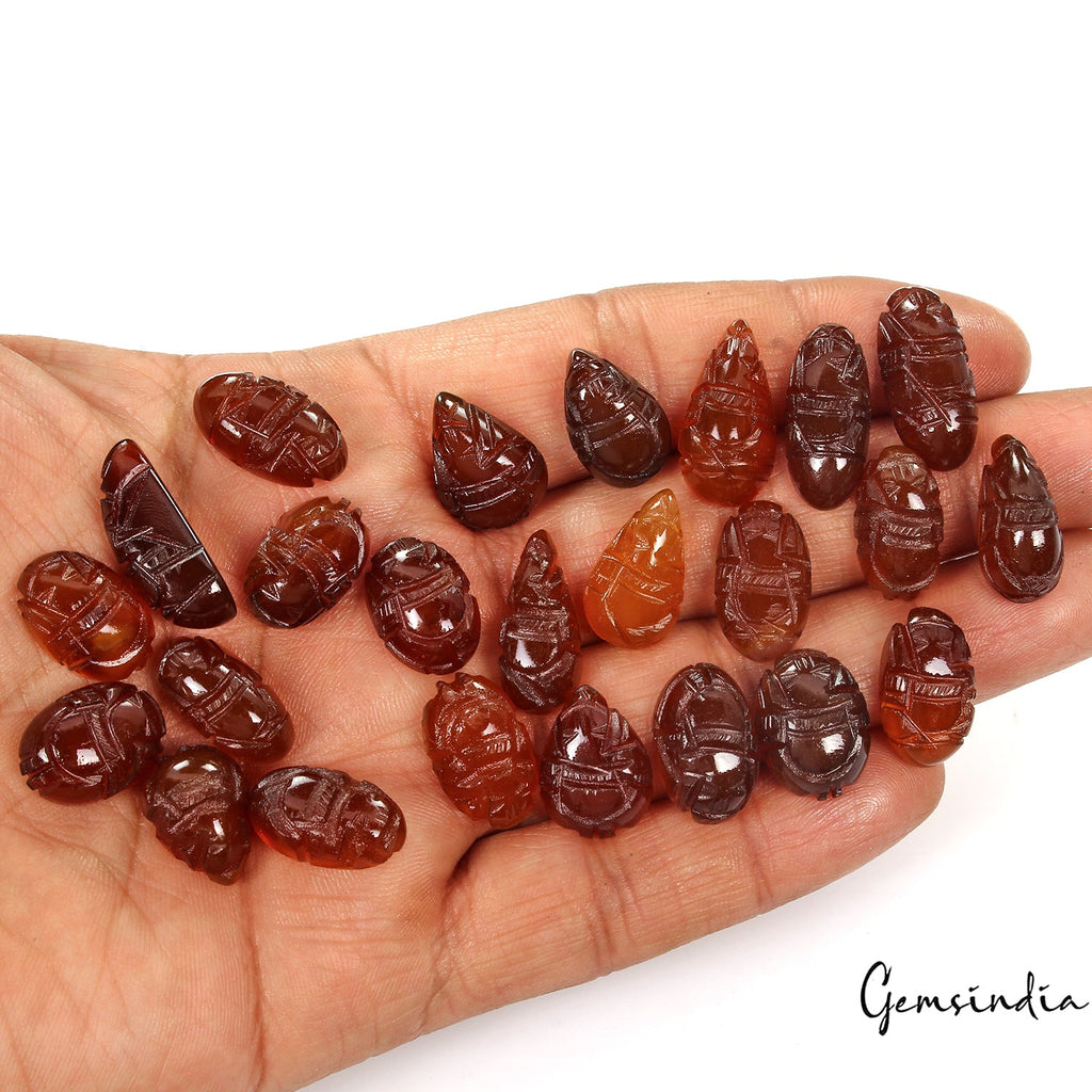230 Ct/24 Pcs Natural Orange Brown Onyx Mix Hand Carved Ganesha Gems For Jewelry