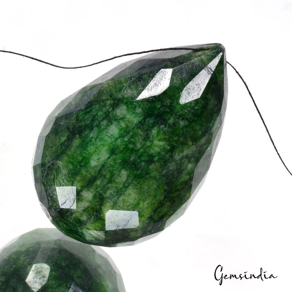 Certified 197Ct Natural Green Emerald Pear Drop Checker Cut Drill Bead Briolette