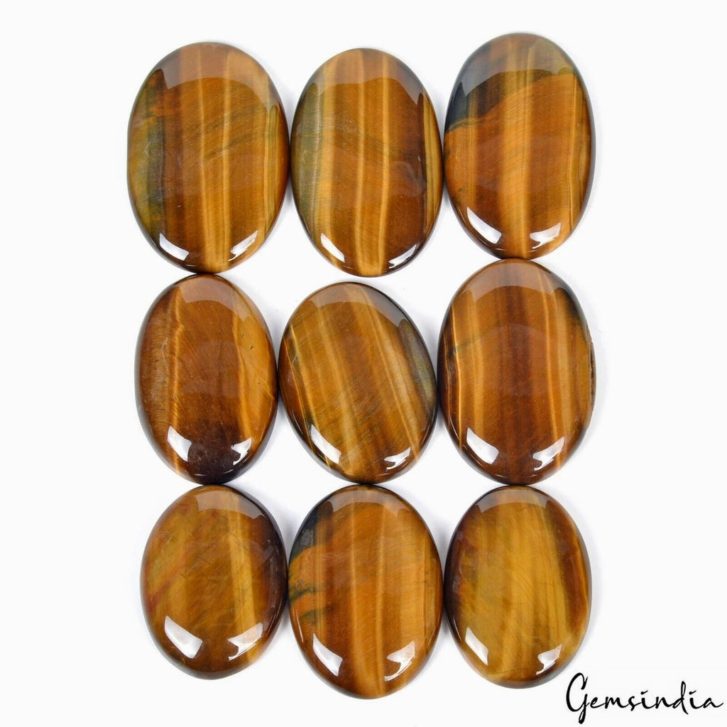 Tiger Eye Lot, Cabochon, Bi Color — 9 Pieces, 30mm to 39mm, 380 Ct, Madagascar