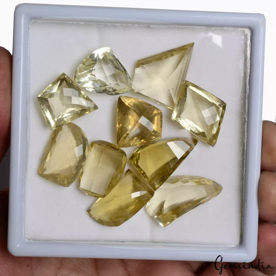 248.65 Ct 10 Pcs Natural Lemon Quartz Citrine Mix Fancy Cut Untreated Loose Gems