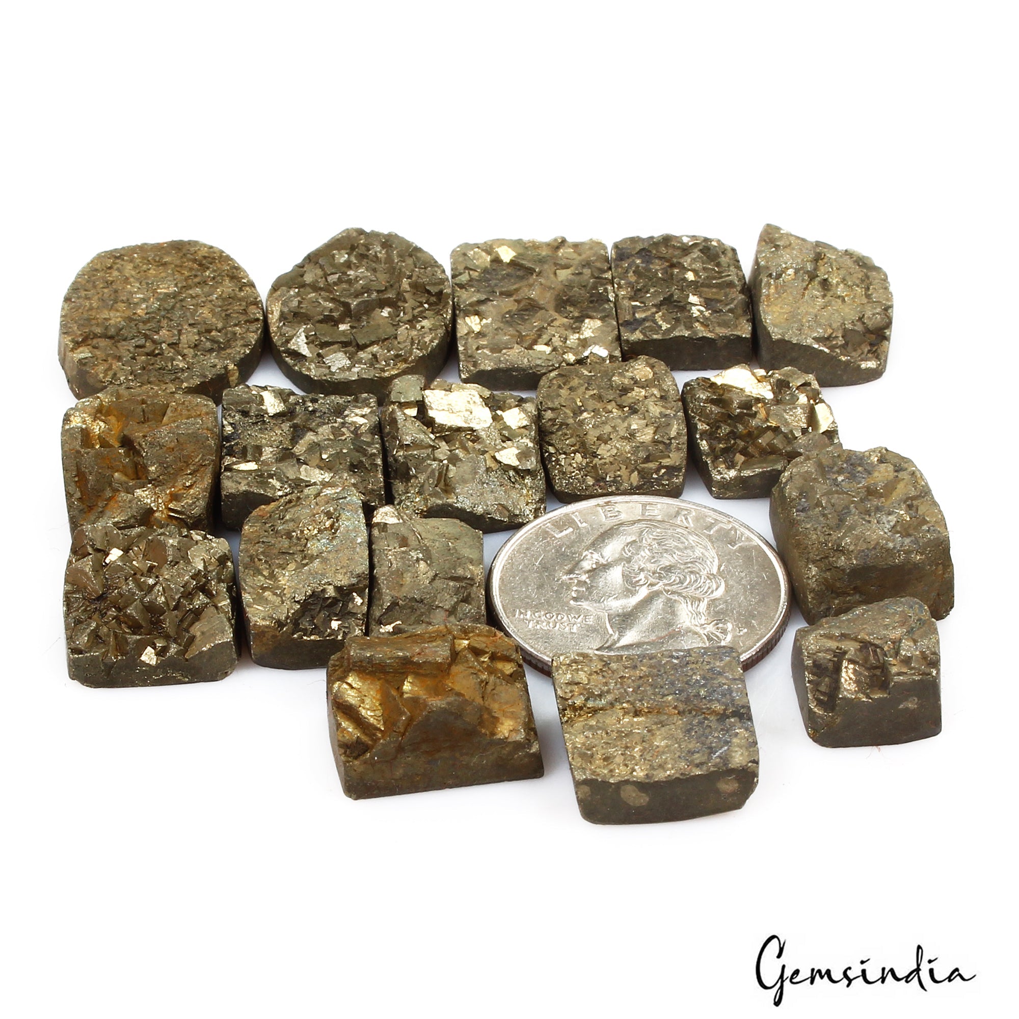 360 Cts/17 Pcs Natural Untreated Gold Pyrite Druzy Mix Cut Flat Back Loose Gems
