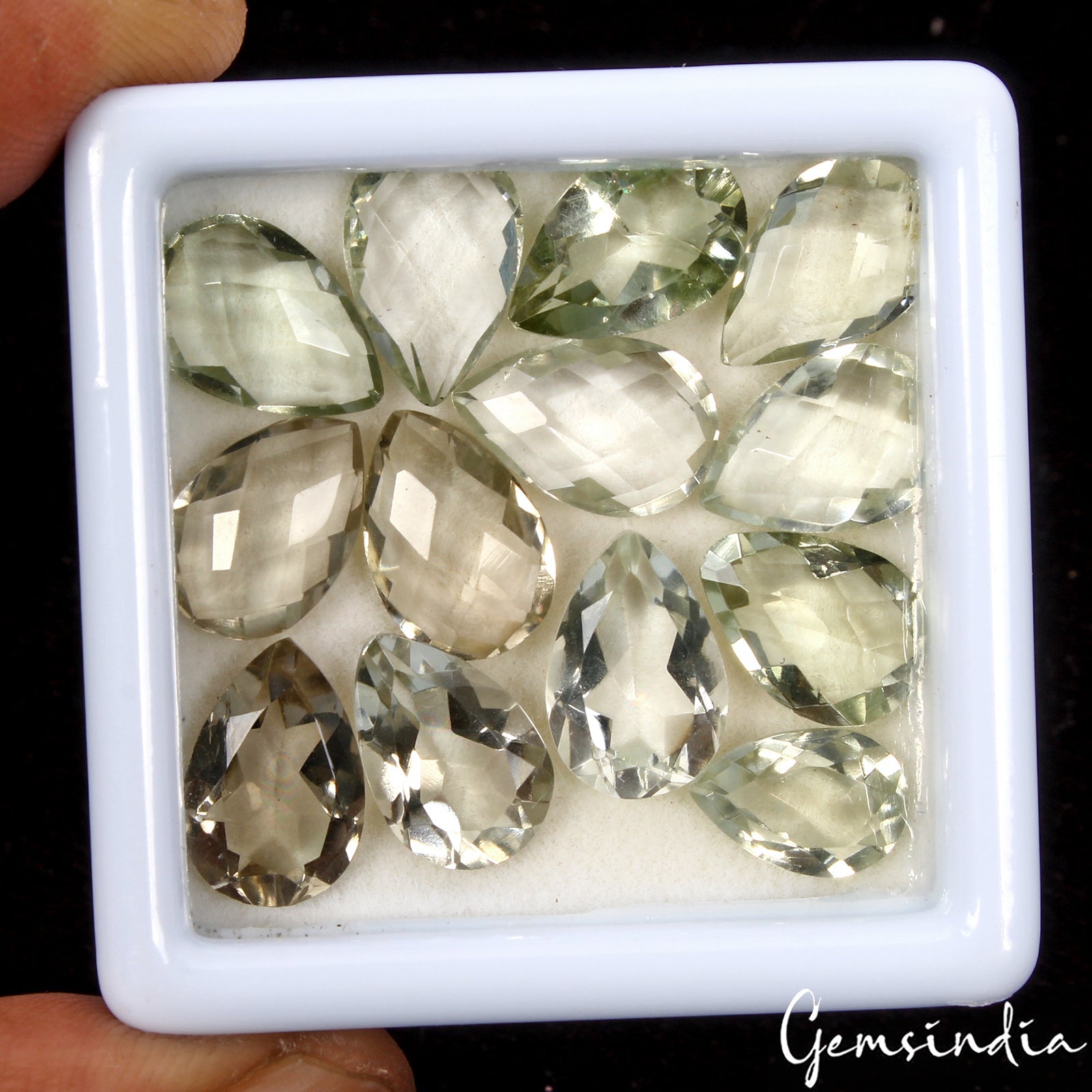 34.75 Ct Natural Green Amethyst Pear Cut Loose Untreated 9-11mm Gemstones 13 Pcs