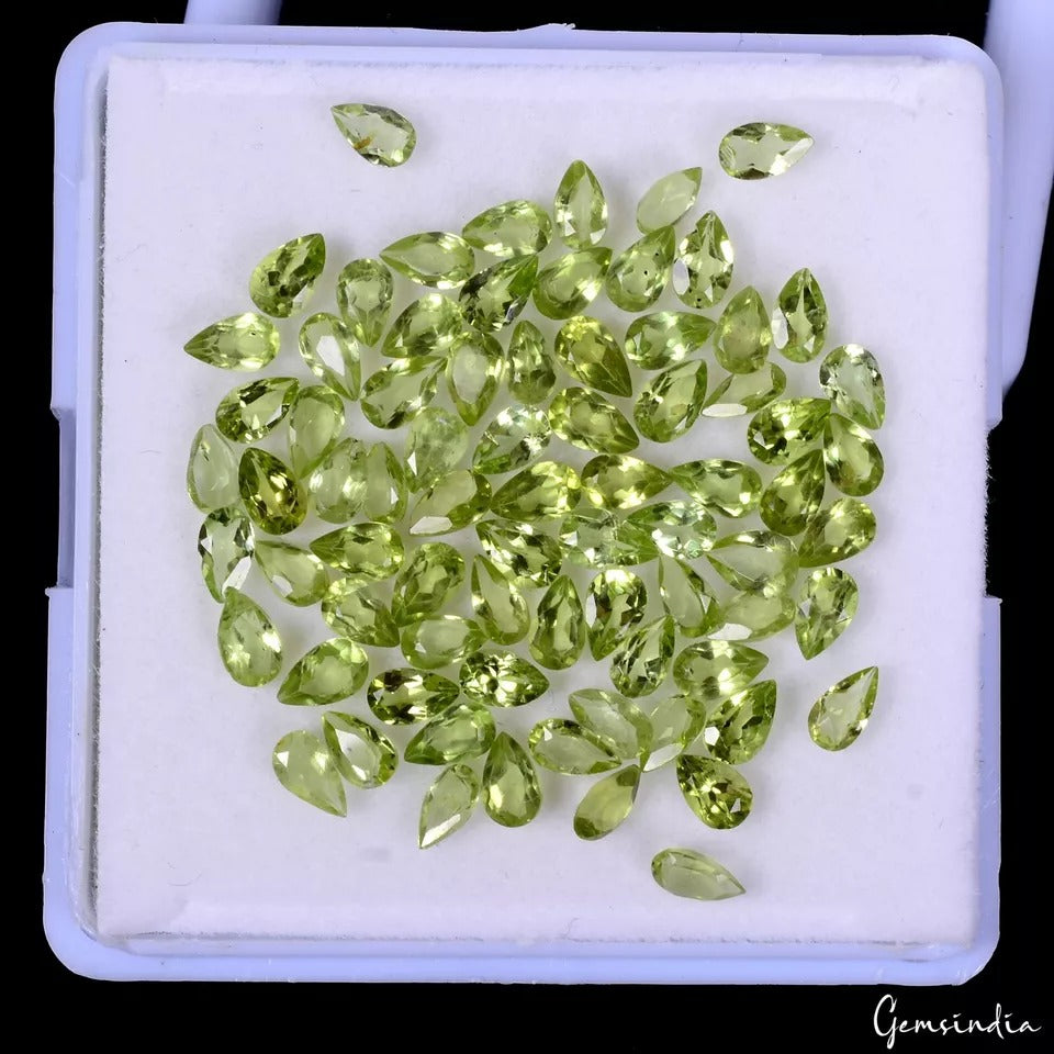 17.10 Cts/77 Pcs Natural Untreated Green Peridot Pear Cut Loose Gems For Jewelry