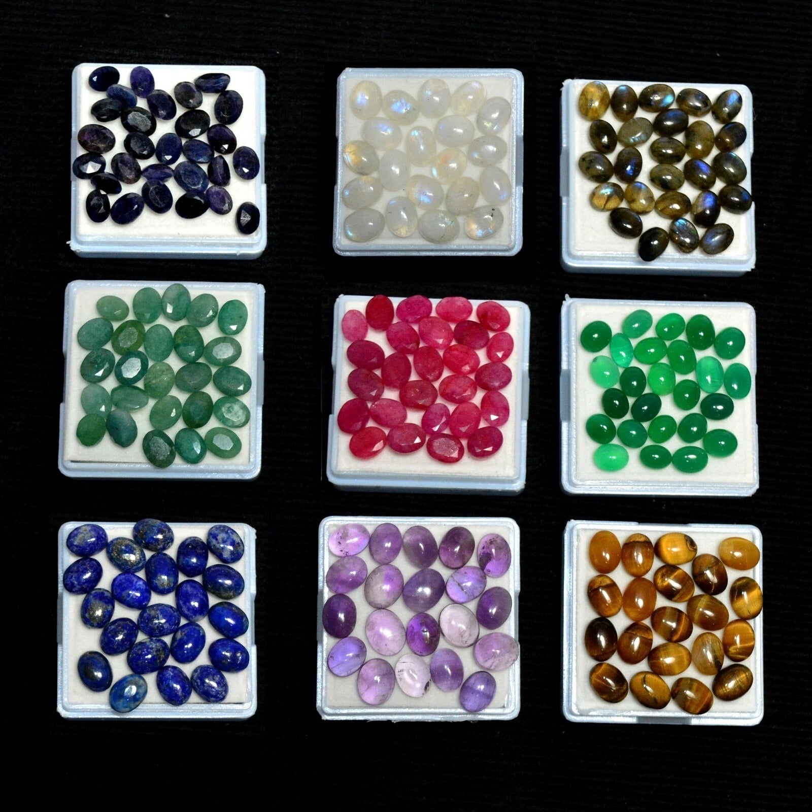 367 Ct/209 Pcs/9 box Full of Natural Multi Color Oval Gems Lot 6-9mm For Jewelry
