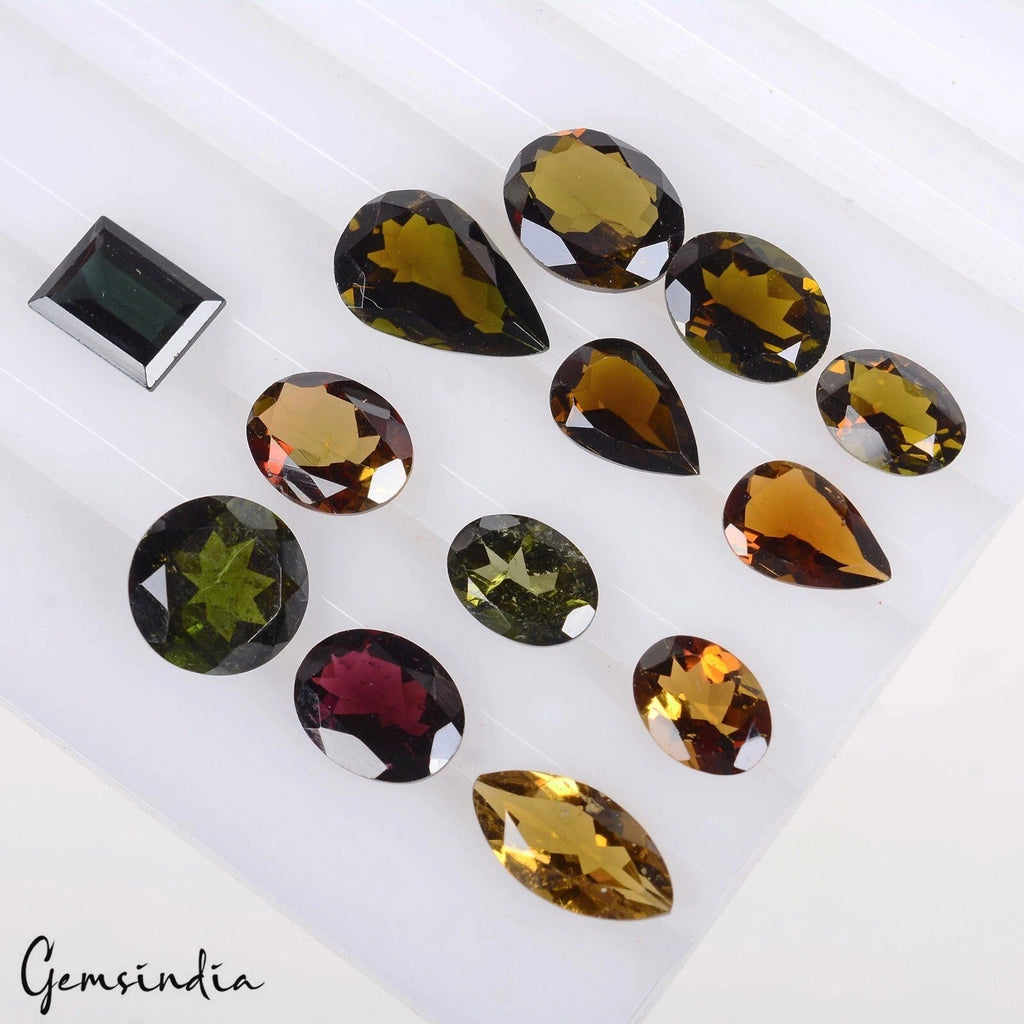 21.50 Ct VVS Natural Multi Color Tourmaline Mix Cut 7mm-12mm Certified Gemstones