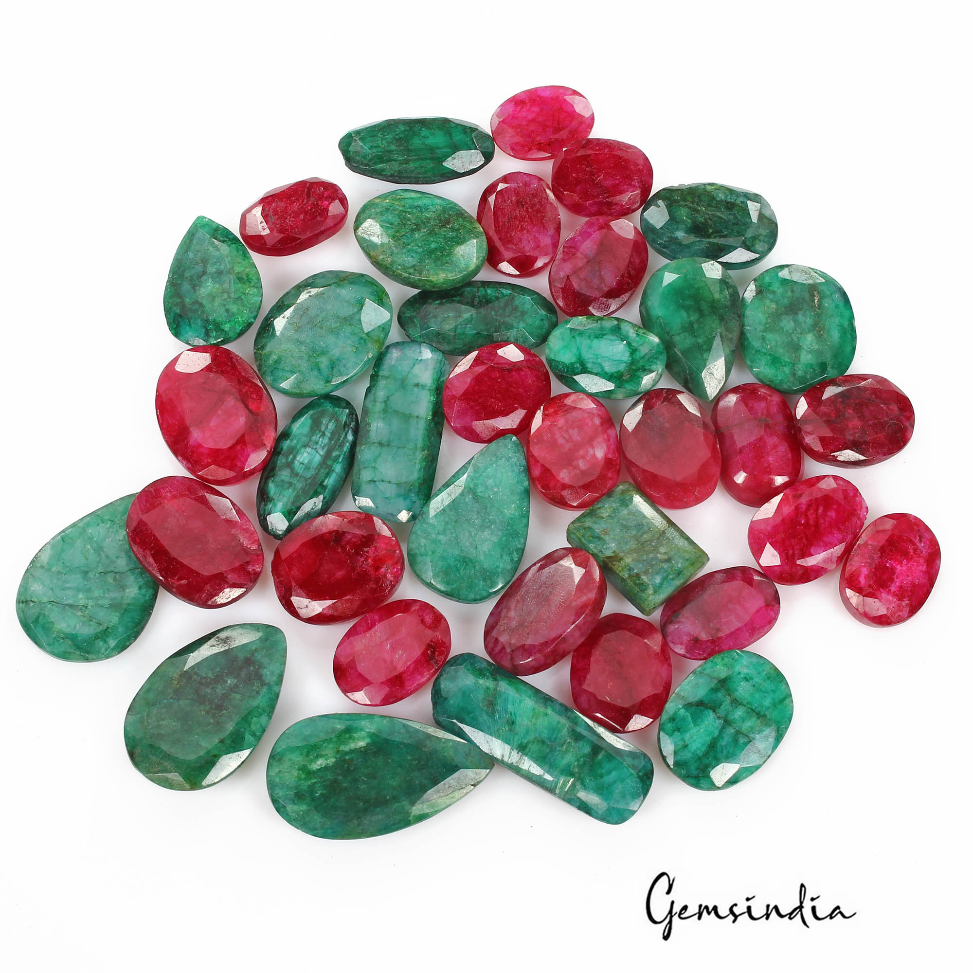 720 Cts/37 Pcs Natural Red Beryl Green Emerald Mixed Cut Loose Gems For Jewelry