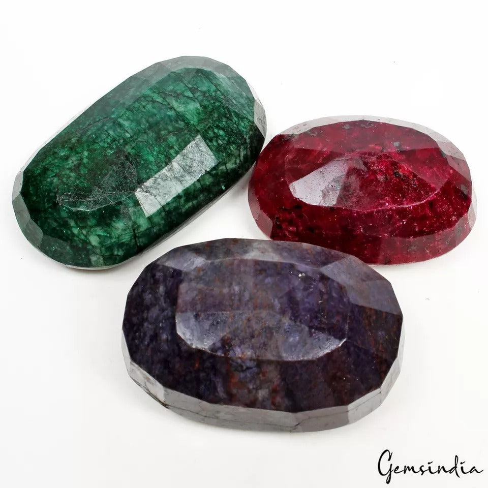 Ruby Lot, Loose Gemstone, Oval Cut, Color Enhanced — 3 Pieces, 50mm to 61mm, 1250 Ct