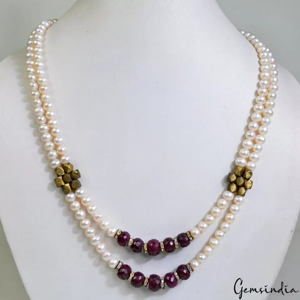 Pearl Necklace, Red — 5mm to 9mm