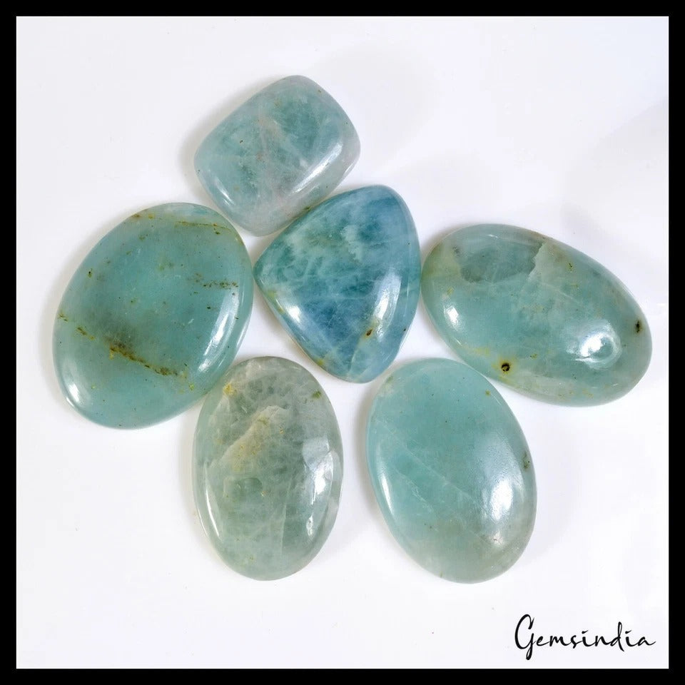 375 Cts/6 Pcs Natural Untreated Blue Beryl Aquamarine Mix Cab Wholesale Gems Lot