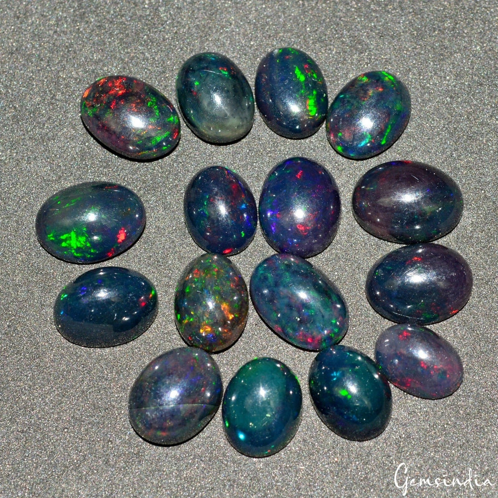 35.10 Ct/16 Pcs Natural Untreated Ethiopian Multi Shine Black Opal Oval Cab Gems