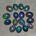 35.10 Ct/16 Pcs Natural Untreated Ethiopian Multi Shine Black Opal Oval Cab Gems