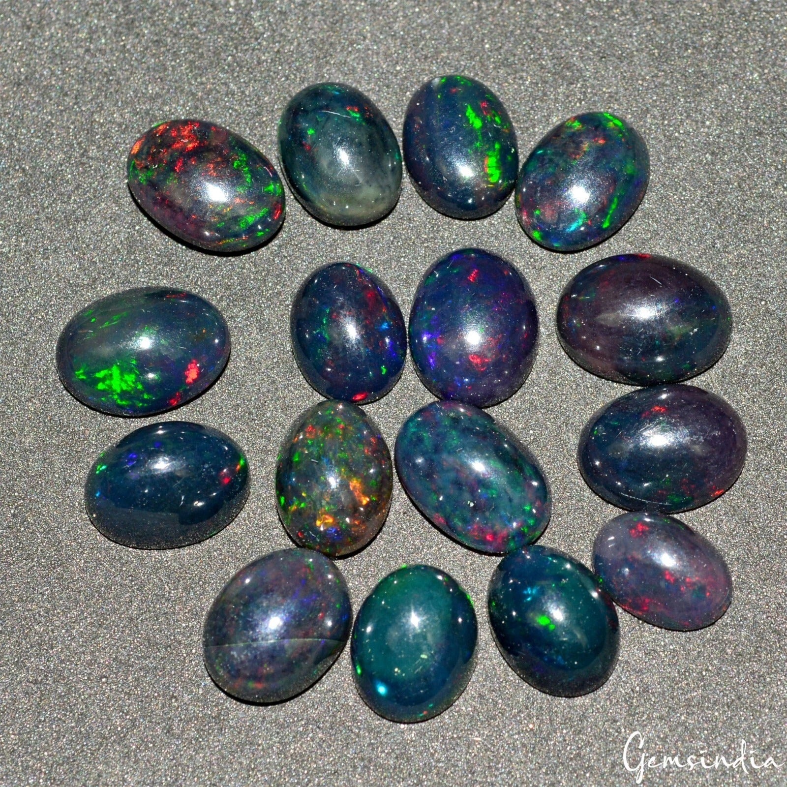 35.10 Ct/16 Pcs Natural Untreated Ethiopian Multi Shine Black Opal Oval Cab Gems