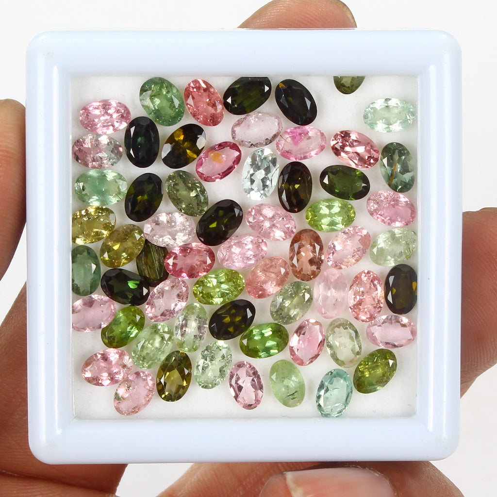 60 Pcs Natural Multi Tourmaline 6x4mm Oval Cut Loose Untreated Gemstones~24.80Ct
