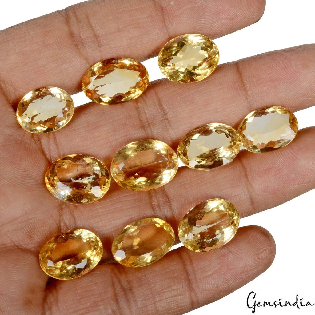 Citrine Lot, Loose Gemstone, Untreated, Yellow — 10 Pieces, 14mm to 16mm, 92.70 Ct, Brazil