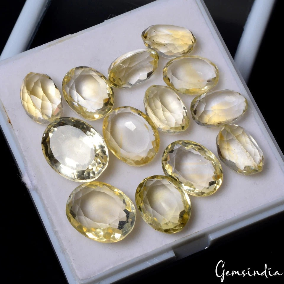 111.20 Cts/13 Pcs Natural Untreated Brazilian Lemon Citrine Quartz Oval Cut Gems