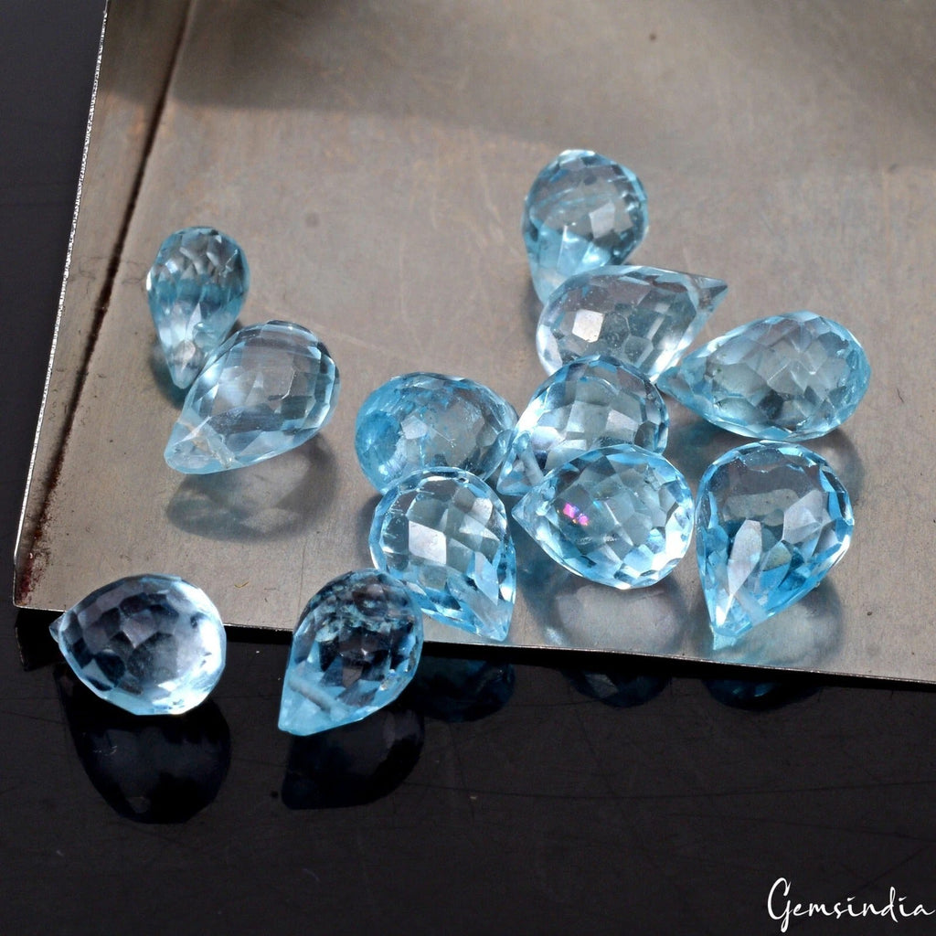 Briolette (Drilled) 8x4mm-9x5mm London Blue Topaz Brazil CLEAN! 25.50Ct.~12 Pcs