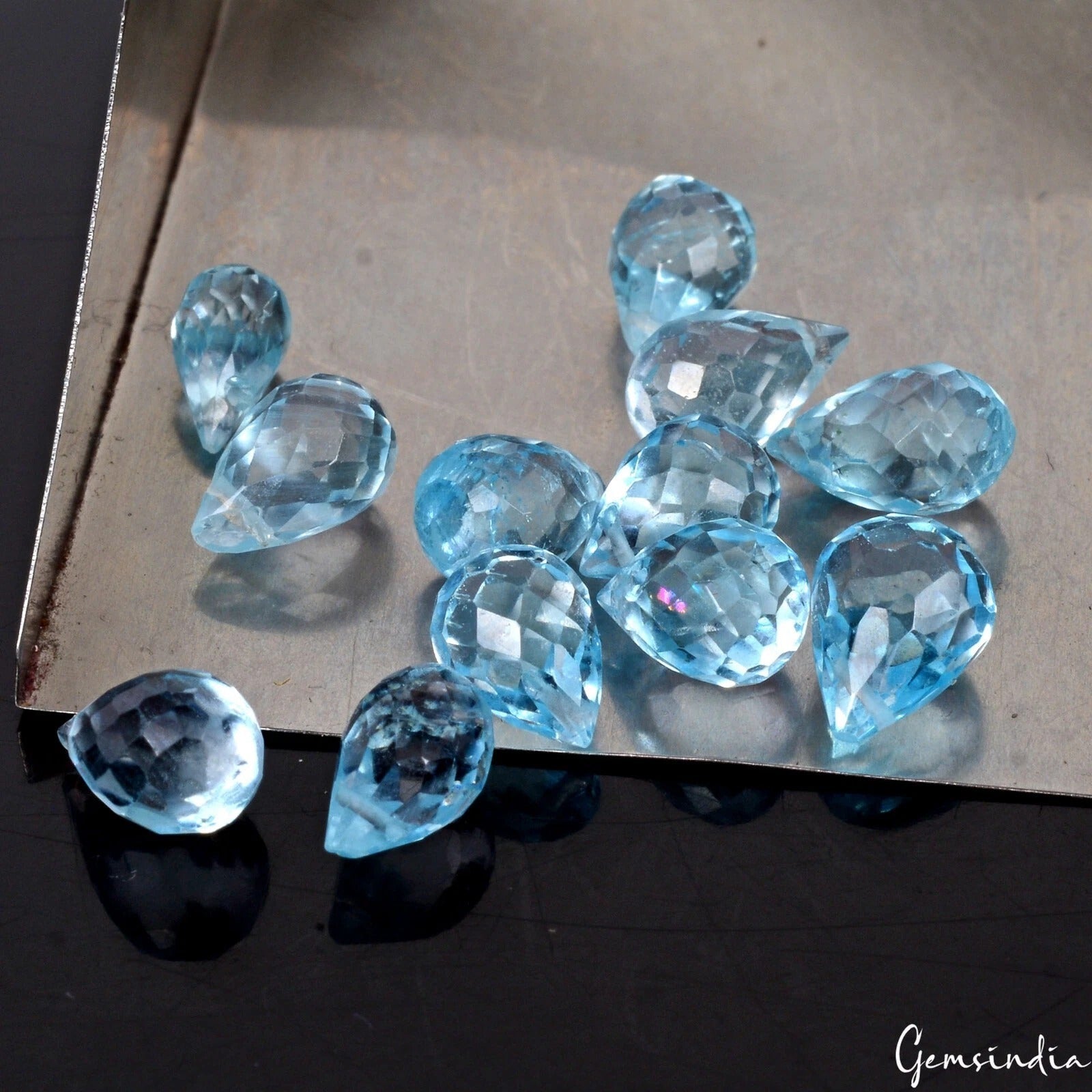 Briolette (Drilled) 8x4mm-9x5mm London Blue Topaz Brazil CLEAN! 25.50Ct.~12 Pcs
