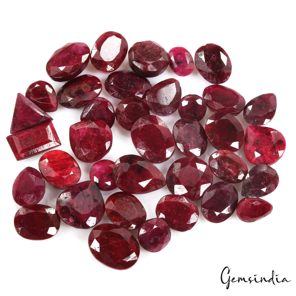 Ruby Lot, Loose Gemstone, Oval, Pear, Round Cut, Color Enhanced — 36 Pieces, 9mm to 16mm, 300 Ct