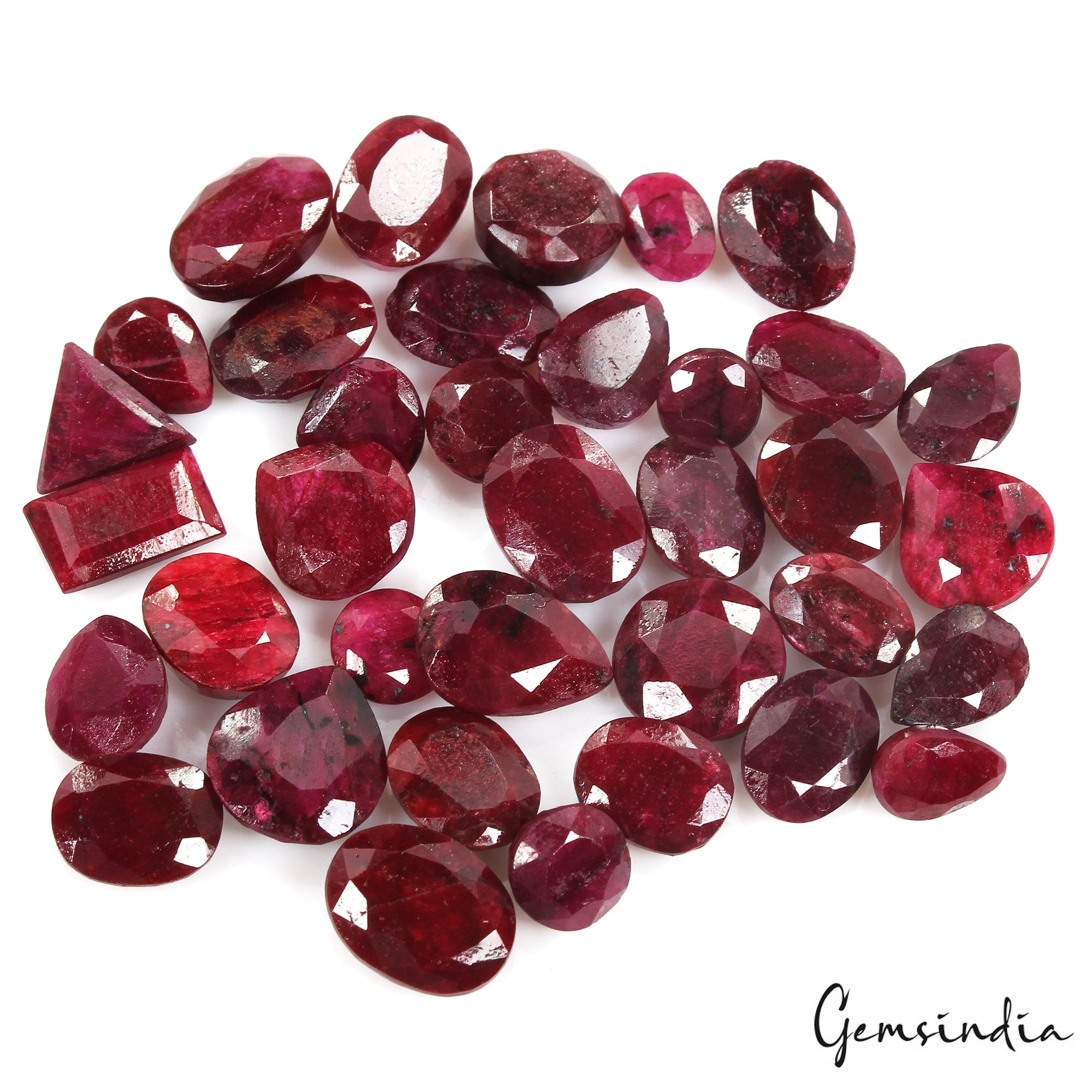 Ruby Lot, Loose Gemstone, Oval, Pear, Round Cut, Color Enhanced — 36 Pieces, 9mm to 16mm, 300 Ct