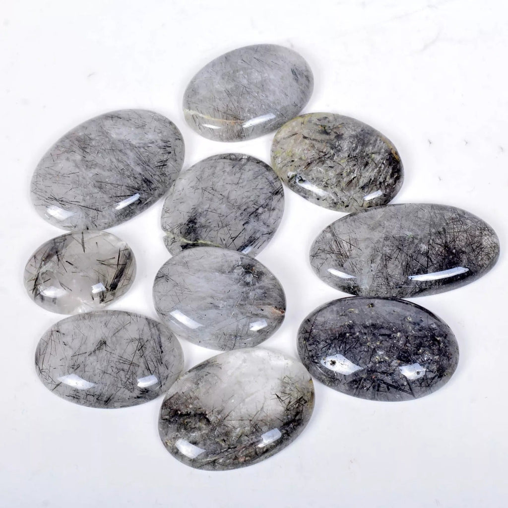 Natural Untreated Black Rutilated Quartz Oval Cab 298.00 Cts Loose Gemstone Lot