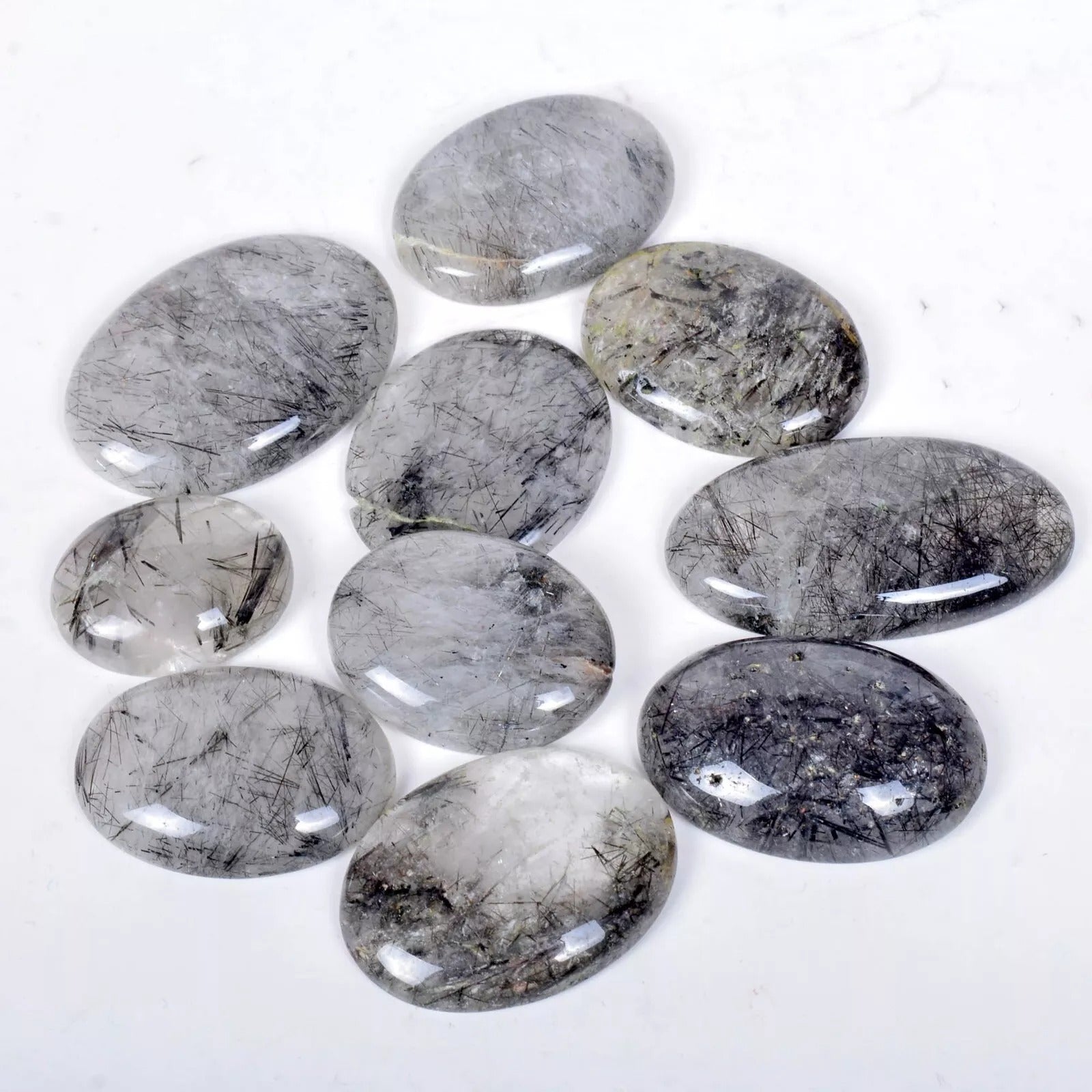 Natural Untreated Black Rutilated Quartz Oval Cab 298.00 Cts Loose Gemstone Lot